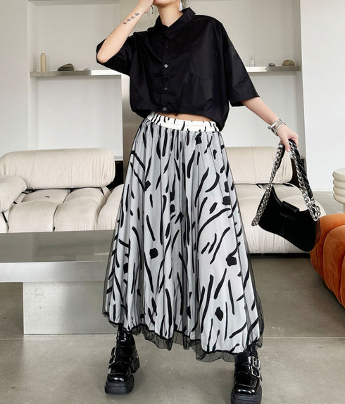 Abstract Mesh Flare Skirt