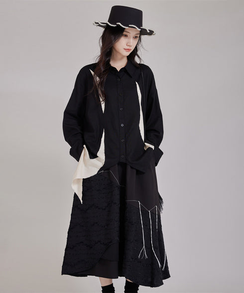 Layered Texture Line Flare Skirt