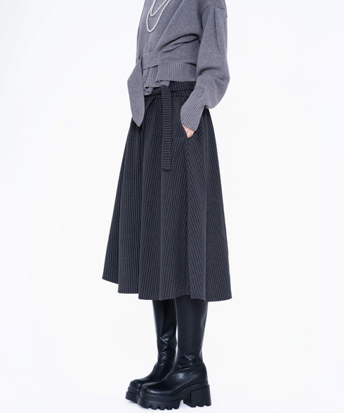 Pinstripe Flared Midi Skirt