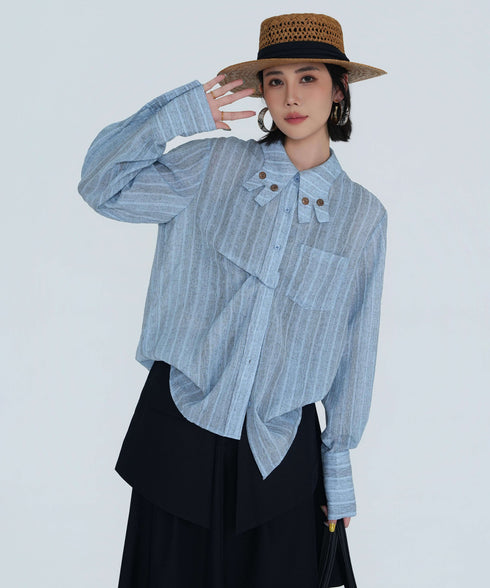 Button Accent Draped Blouse