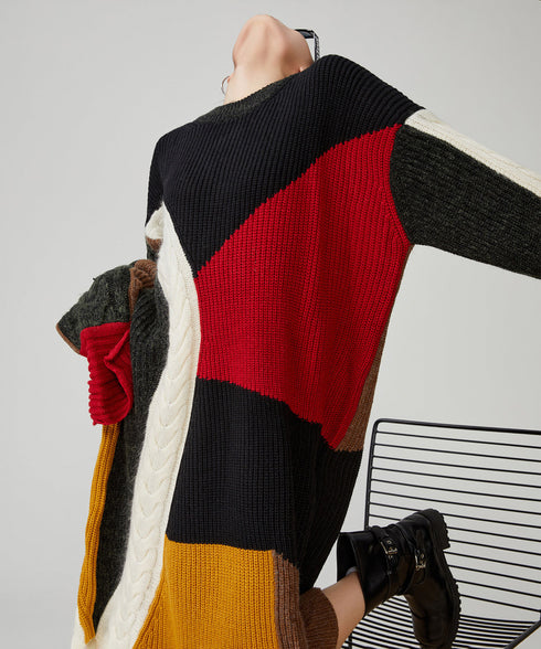 Patchwork Cable Knit Dress