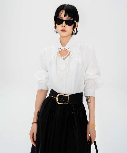 Lace Collar Volume Sleeve Blouse