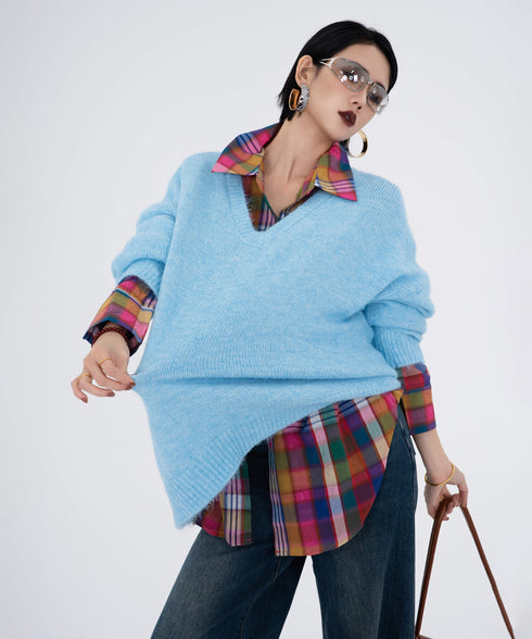 Color Mix Check Blouse