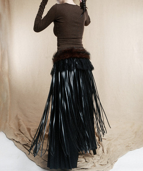 Faux Fur Fringe Wrap Skirt