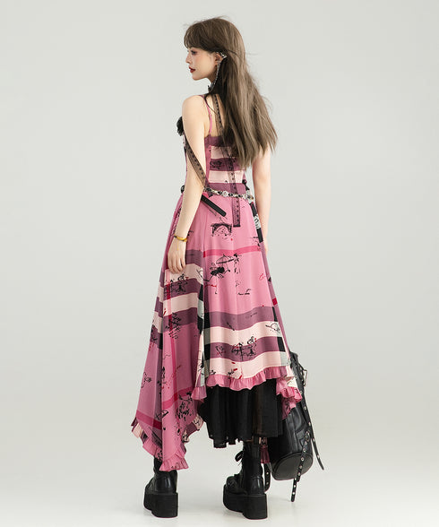 Graffiti Plaid Frill Dress