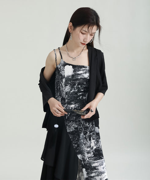 Graphic Slit Camisole Dress