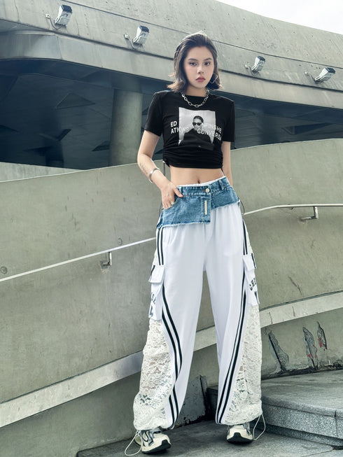 Hybrid Denim Lace Track Pants