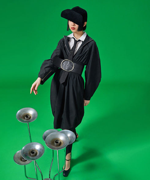 Zip High Neck Balloon Dress