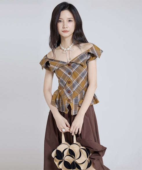 Fold Collar Peplum Top