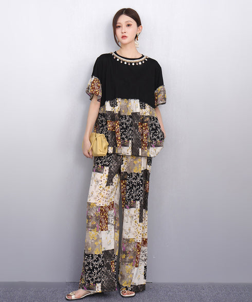 Patch Layered Relaxed Top & Pants Co-ord