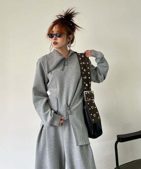 Zip Detail Top & Wide Pleated Pants Series