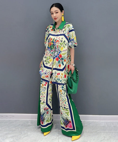 Floral Frame Blouse&Pants Co-ord