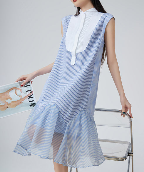 Stripe Frill Sleeveless Dress