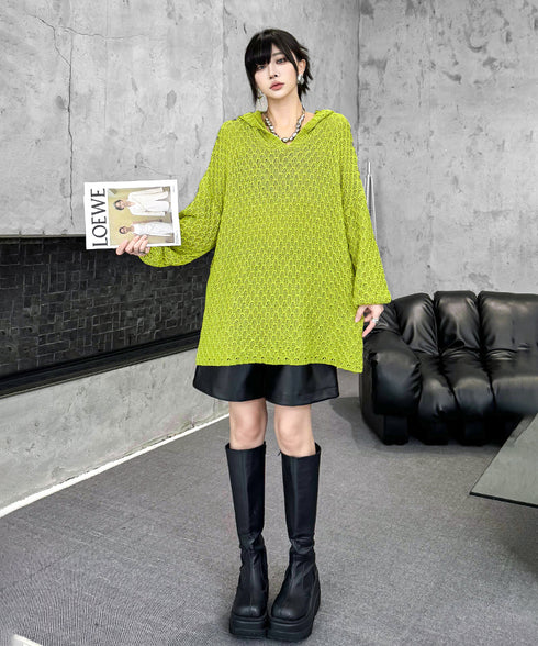 Textured Knit Hoodie Top