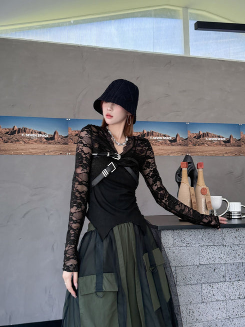 Lace Buckle Long Sleeve Top