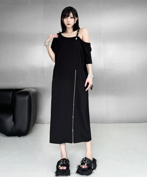 Zip Strap Drape Dress