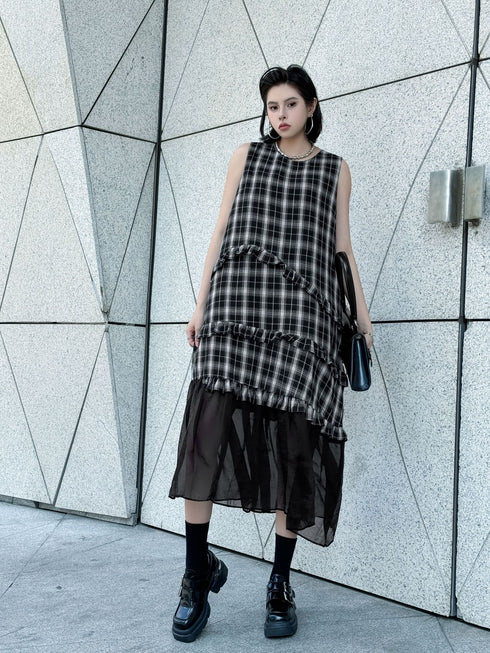 Layered Check Frill Dress