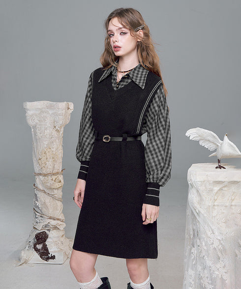 Check Layer Knit Dress