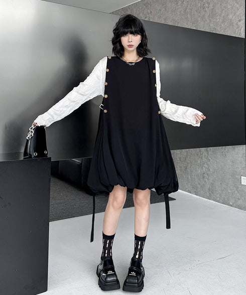 Side Button Balloon Dress