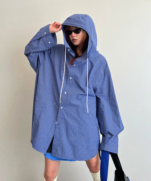 Oversize Hoodie Check Jacket