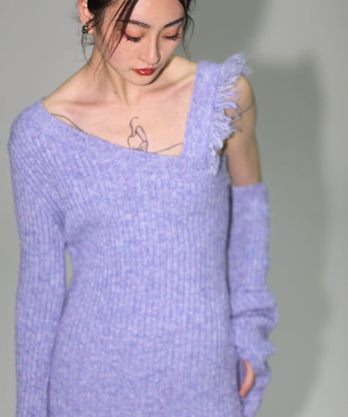 Fringe One-Sleeve Knit Dress