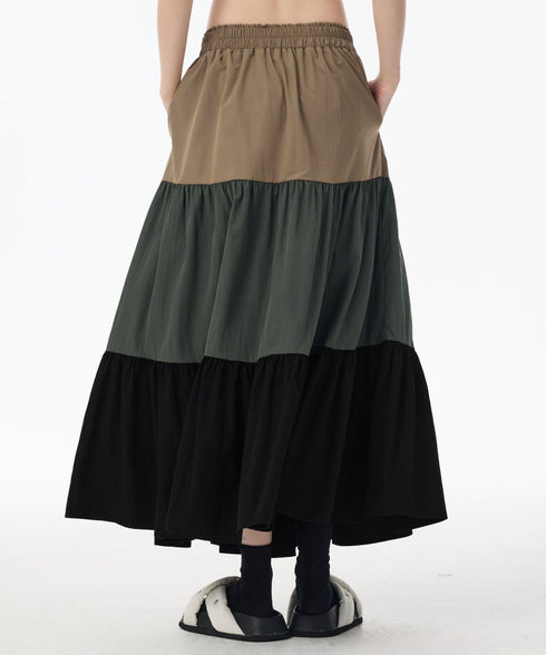 Color Block Tiered Maxi Skirt