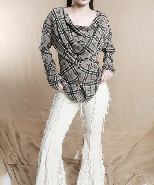 Drape Checked Button Top