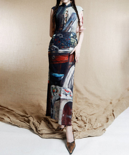 Still Life Print Slim Dress