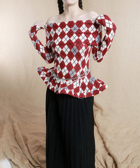 Argyle Off-Shoulder Fit Top