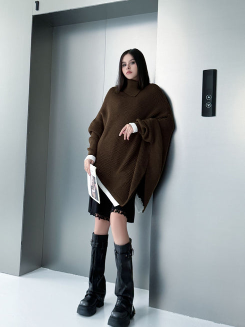 Diagonal Knit Poncho Top