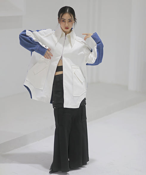 Dual-Tone Contrast Sleeve Jacket