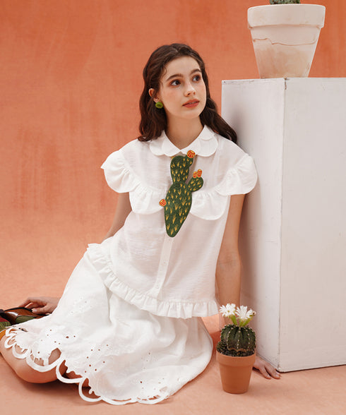 Scallop Embroidered Flare Skirt