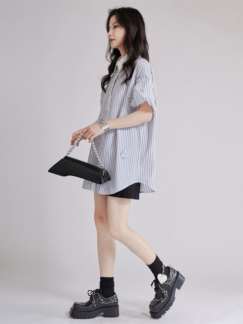 Striped Flower Puff Blouse