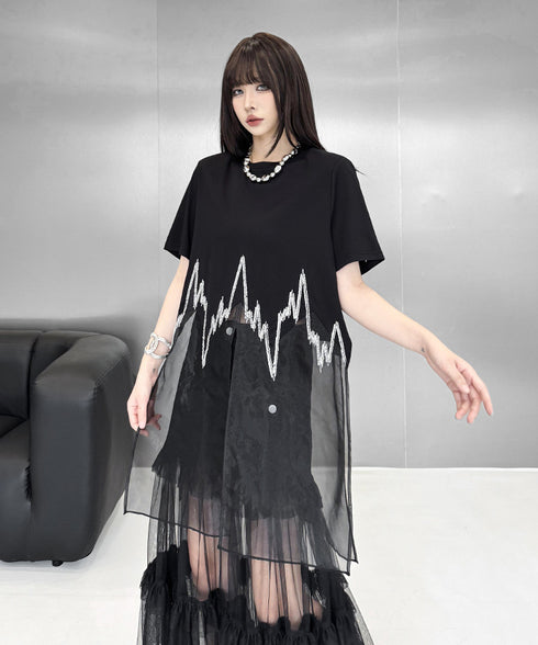Sheer Layered Embroidery T-shirt