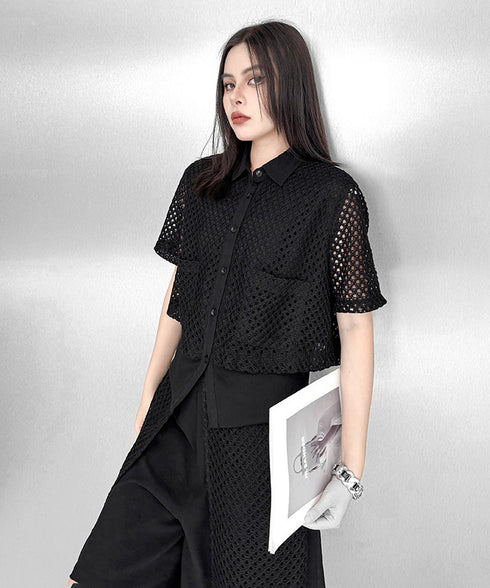 Mesh Layer Blouse & Shorts Co-ord