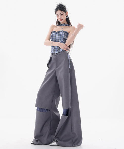 Frayed Contrast Knit Top