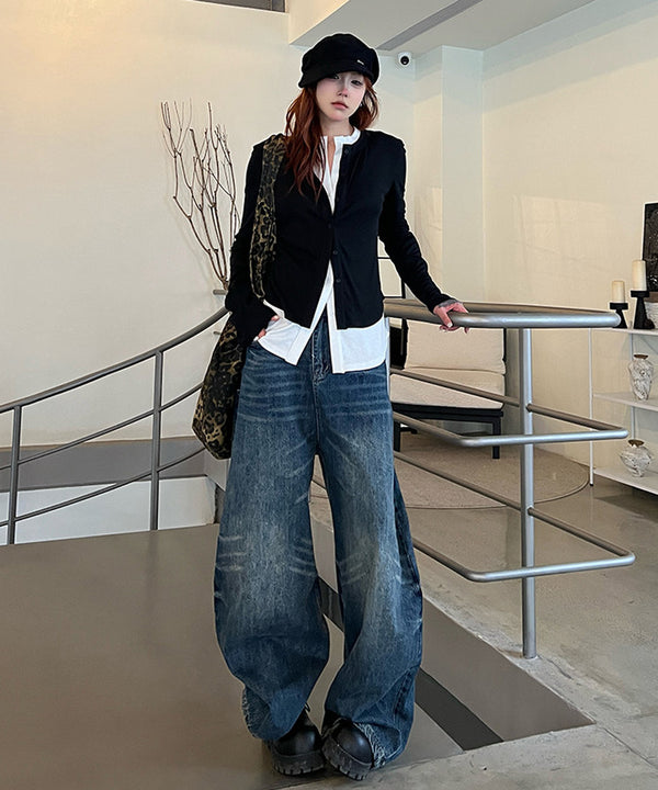 Layered Contrast Button Cardigan