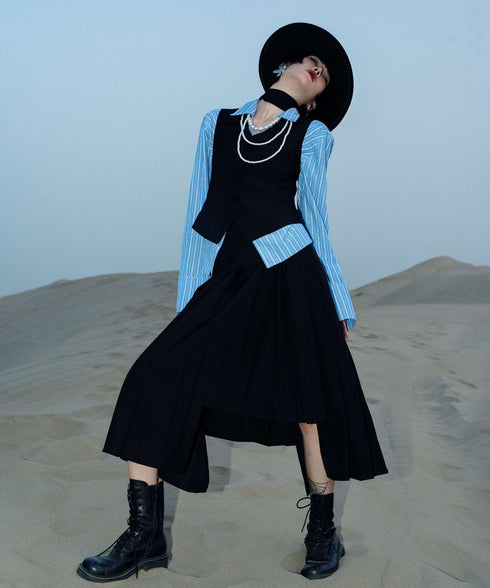 Pleated Draped Midi Skirt