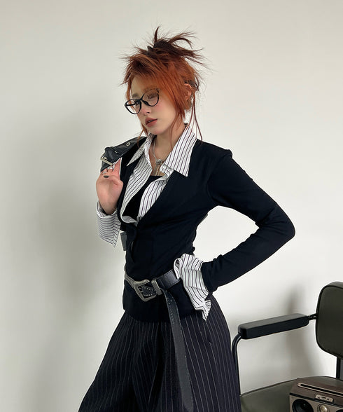 Stripe Layered Top & Wide Pinstripe Pants Series