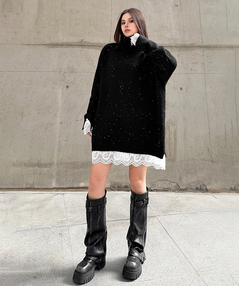 Frayed Contrast Knit Top