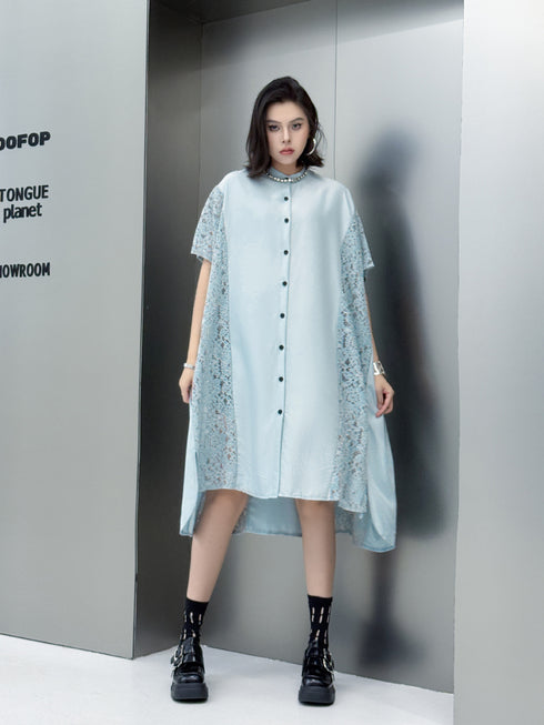Lace Panel Relaxed Shirt Dress