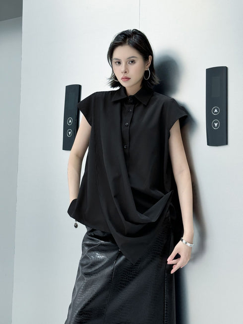 Drape Front Cap Sleeve Blouse