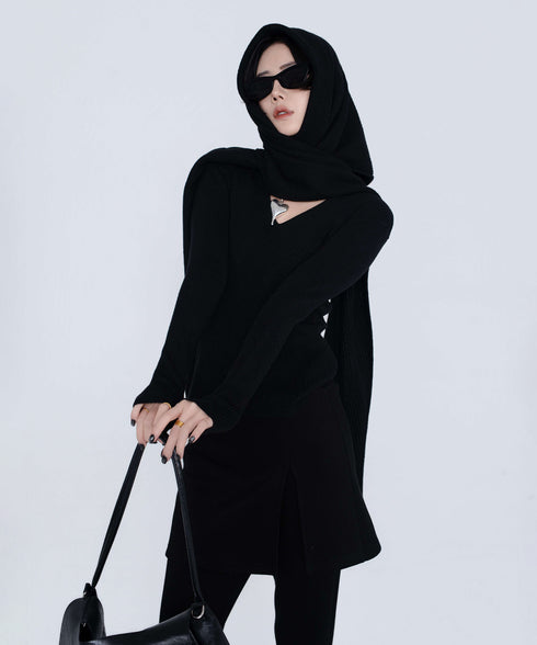 Rib Knit Top&Wrap Scarf Co-ord