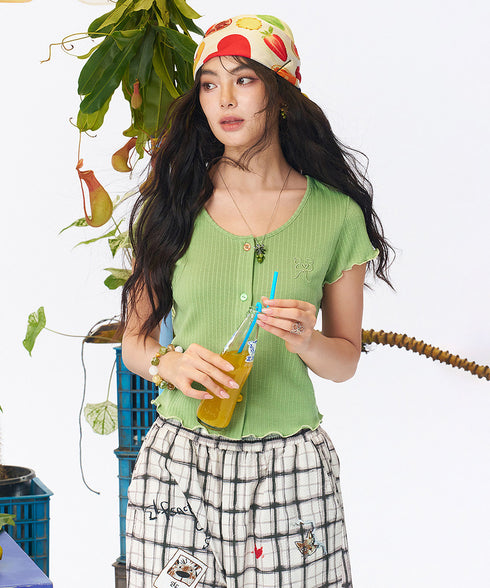 Mellow Rib Button Top