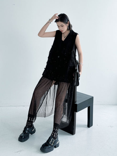 Frill Mesh Layered Vest