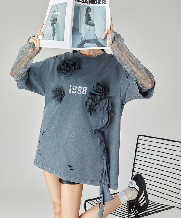 Lace Layered Distressed Top