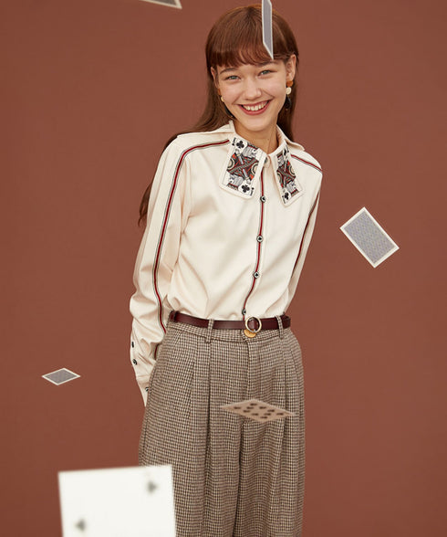 Card Collar Trimmed Blouse