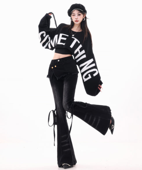 Frayed Contrast Knit Top