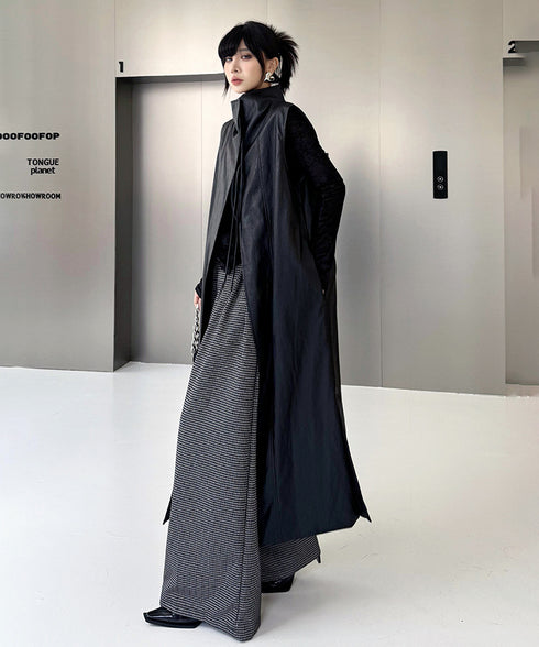 Check Wide Tuck Pants