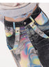 Iridescent Print Denim Wide Pants